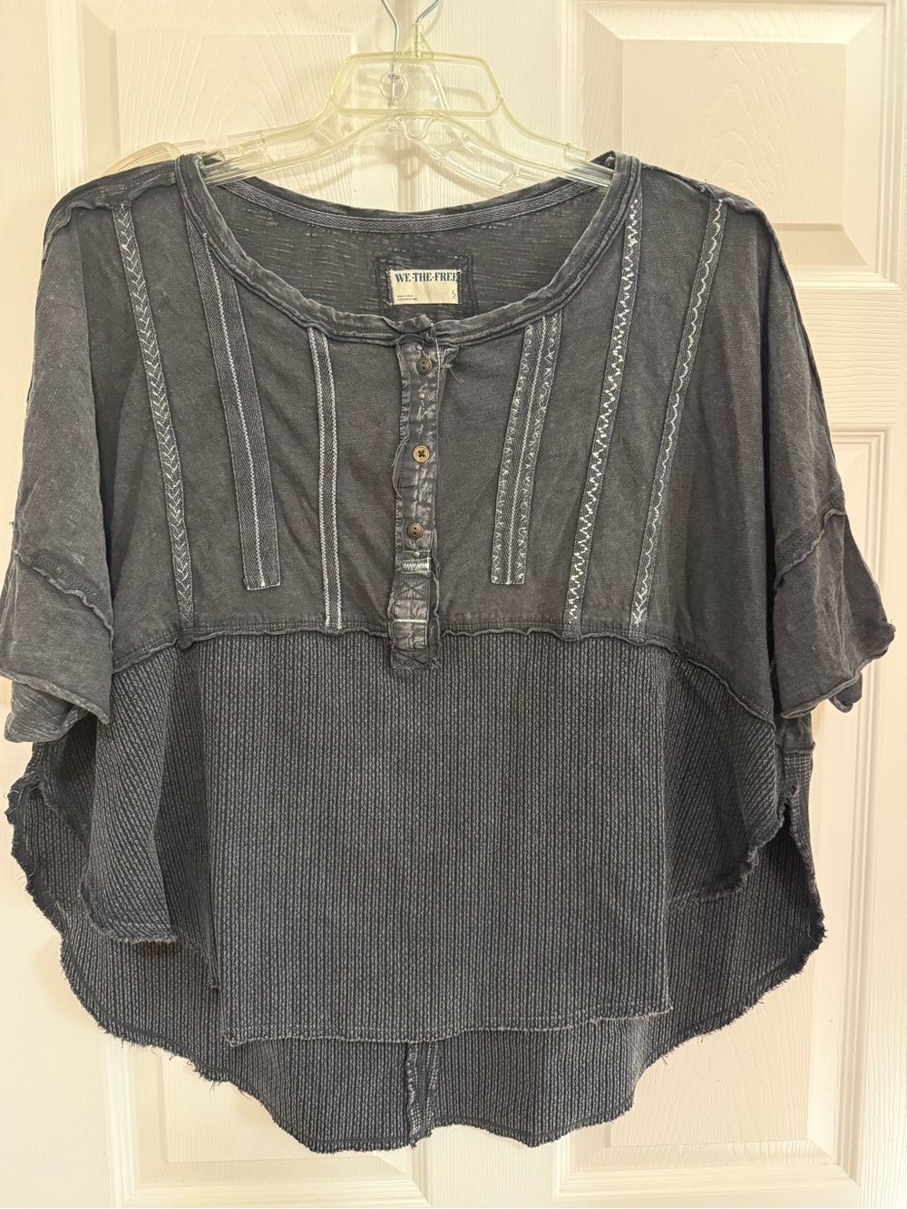 We The Free Washed Charcoal Short Sleeve Henley Waffle Mix